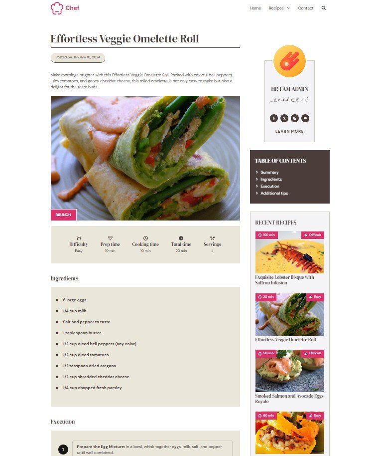 chef food blog recipes website design screenshot