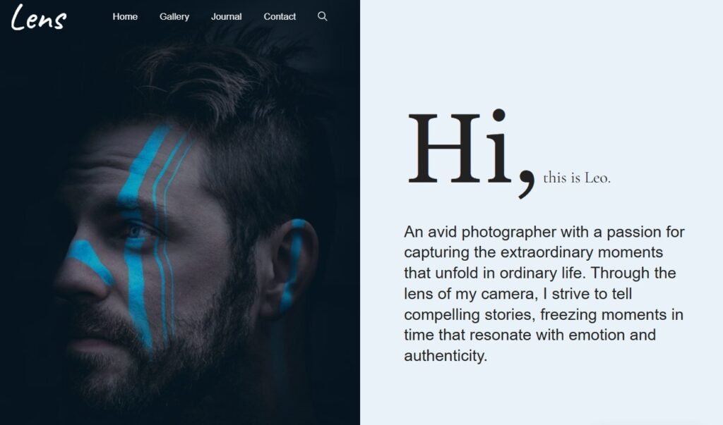 Lens portfolio website design screenshot