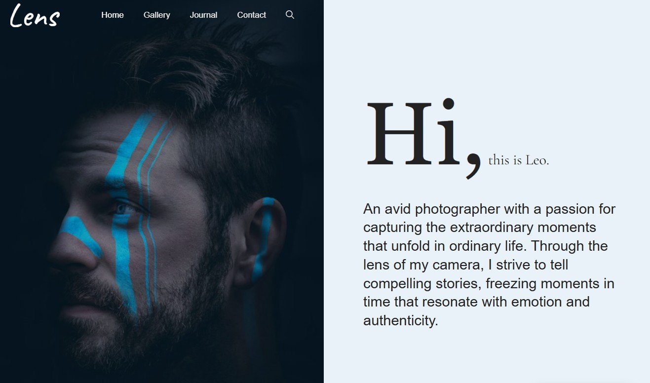 Lens portfolio website design screenshot