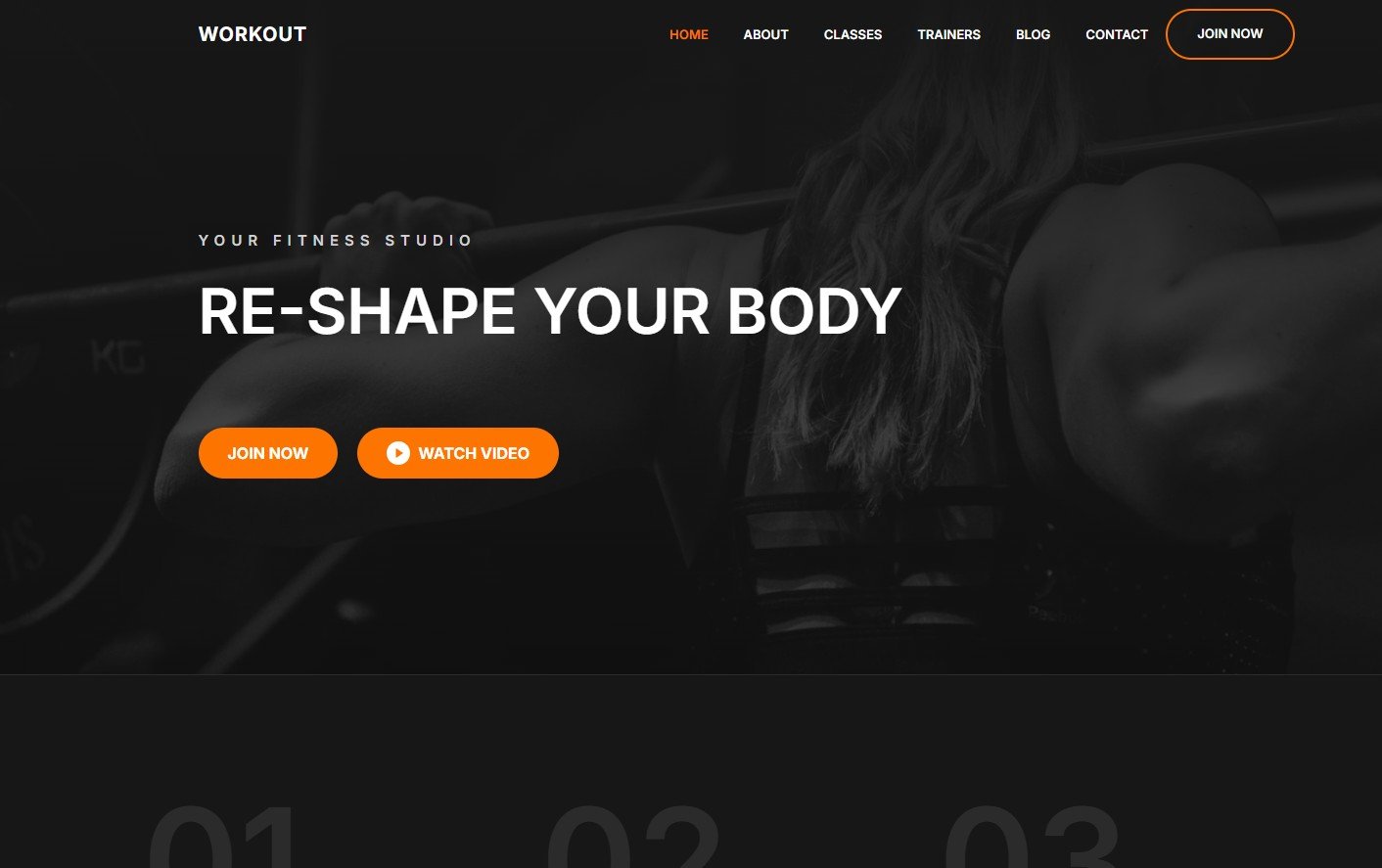 Workout Fitness Training Website Design Screenshot