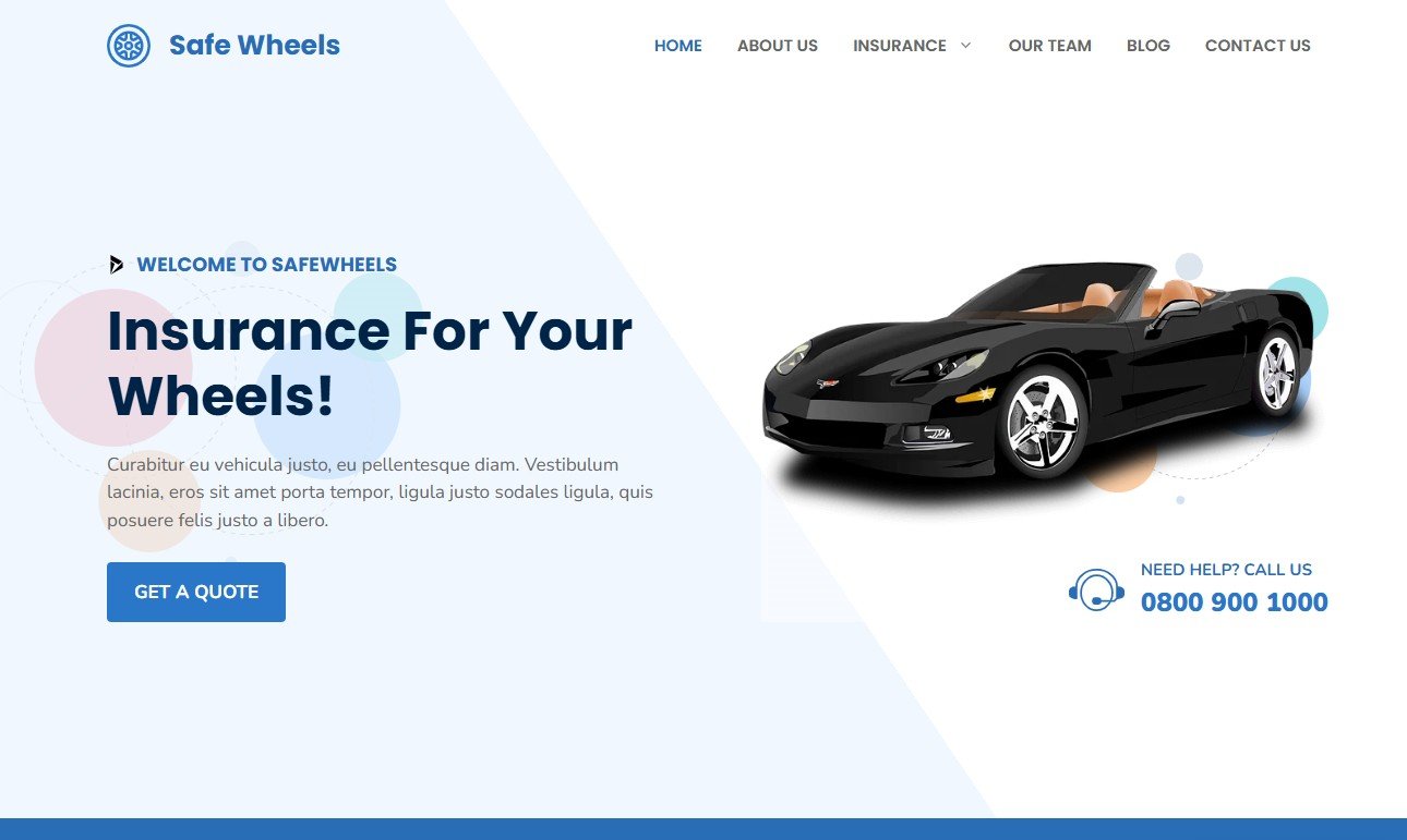 safewheels car insurance website design homepage screenshot