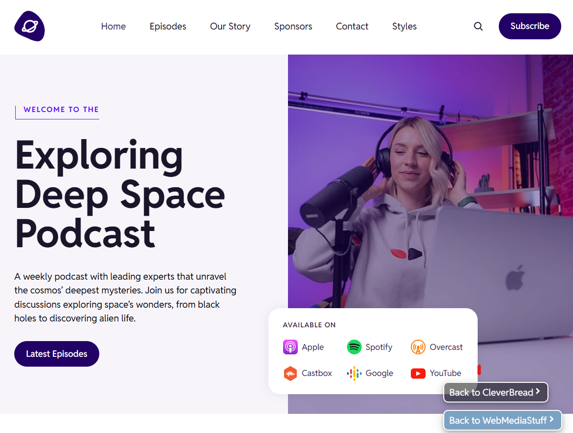 Podcast radio website design homepage screenshot