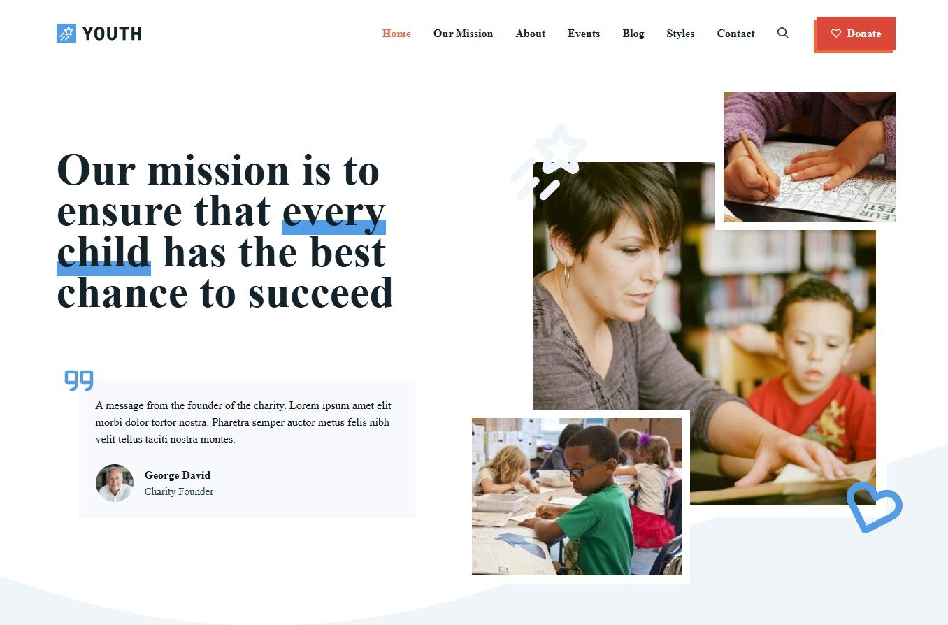 Youth charity website design screenshot