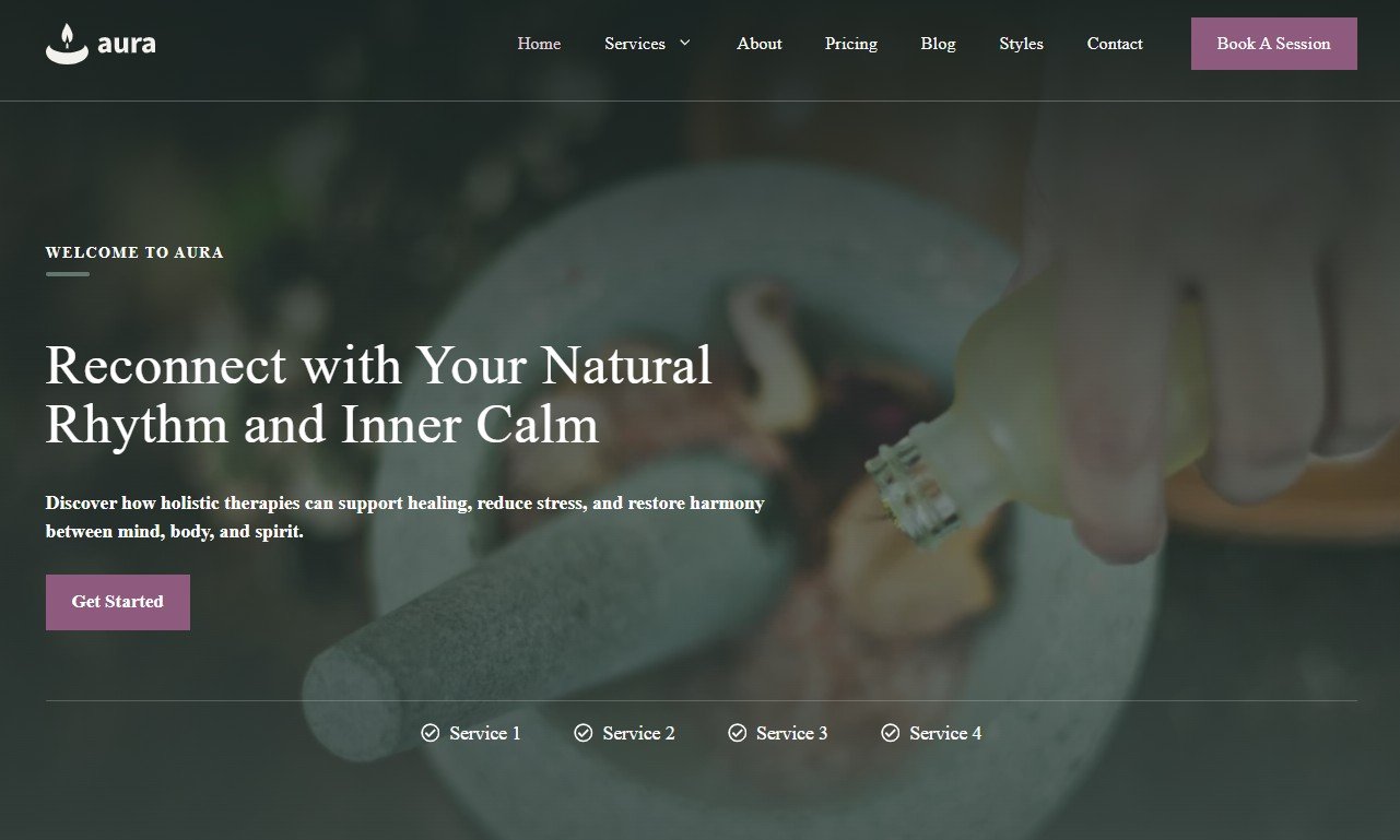 aura website design for a wellness provider screenshot