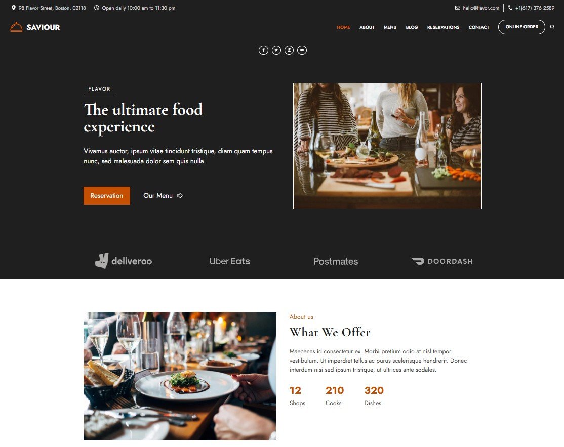 flavor restaurant website design screenshot