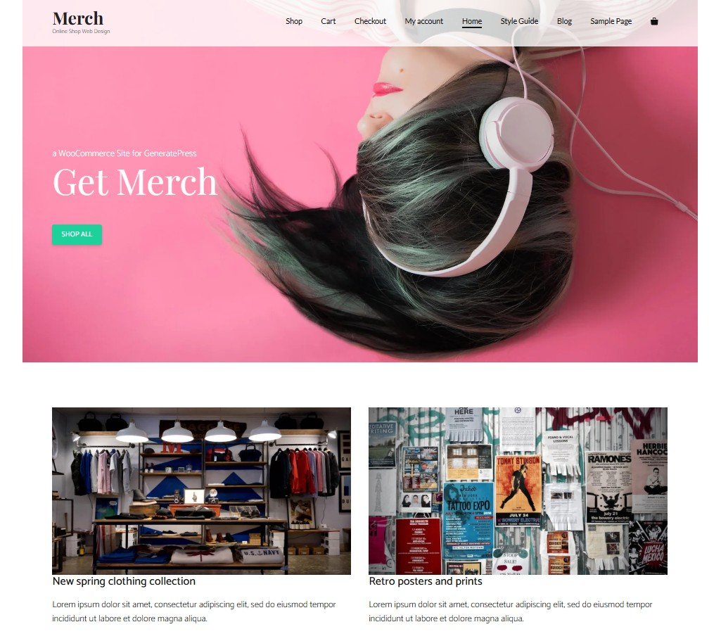 merch ecommerce website design screenshot
