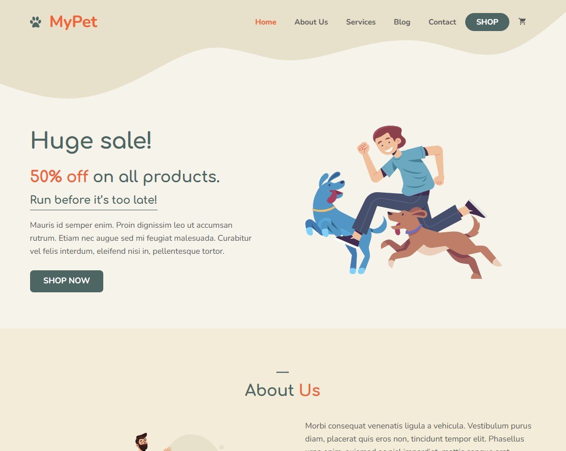 mypet pet store website design generatepress screenshot