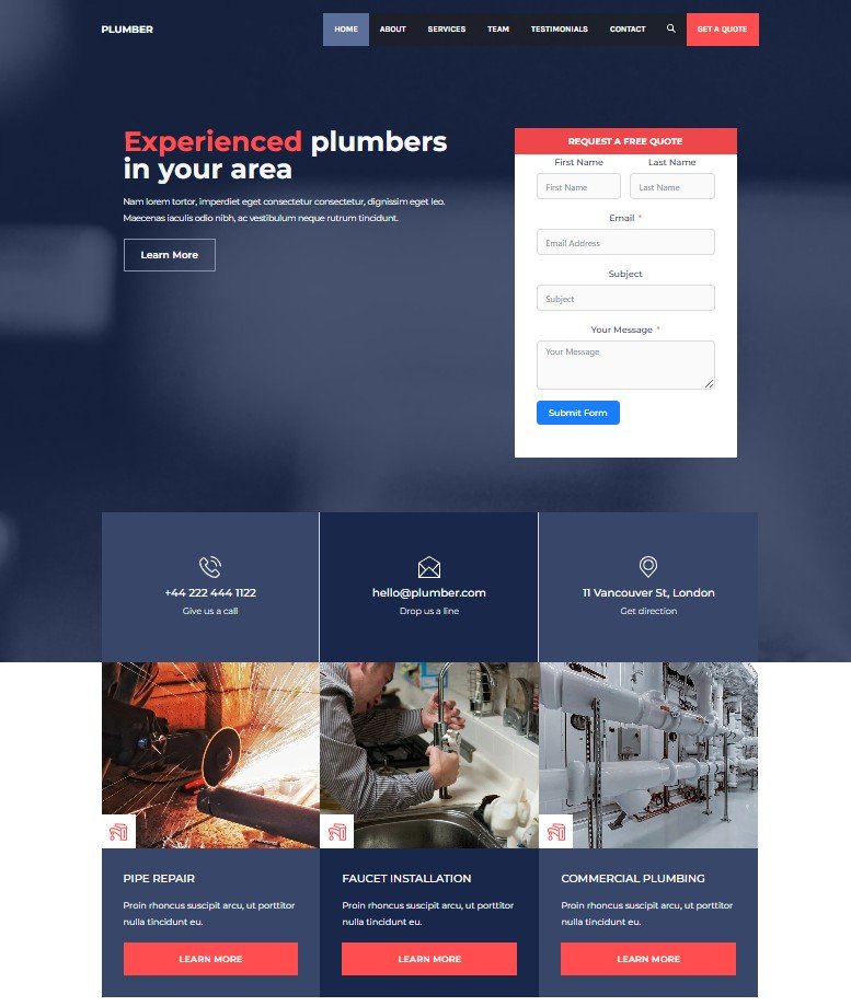 plumber website design screenshot