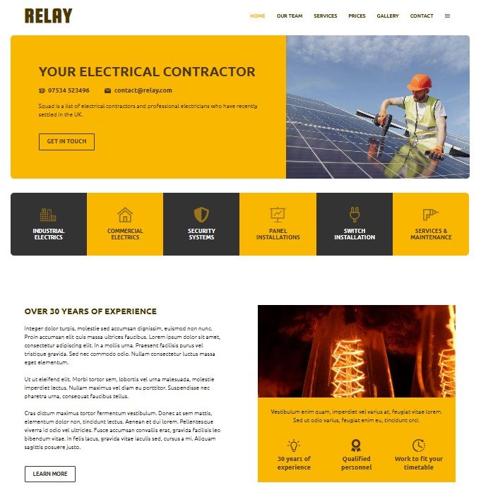 relay website design electrical contractor screenshot