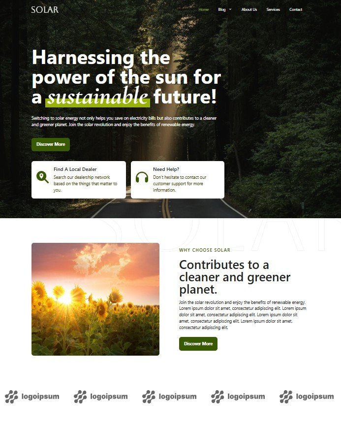 solar company website design screenshot