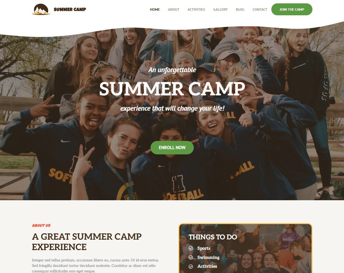 summercamp holiday kids website design generatepress screenshot